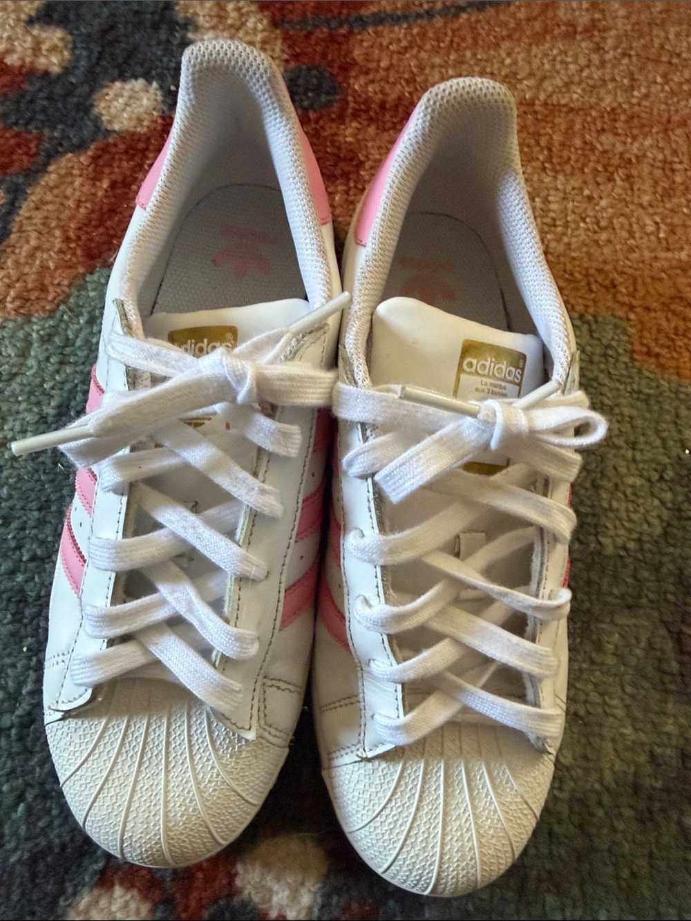adidas Women's White Sneakers with Pink Stripes